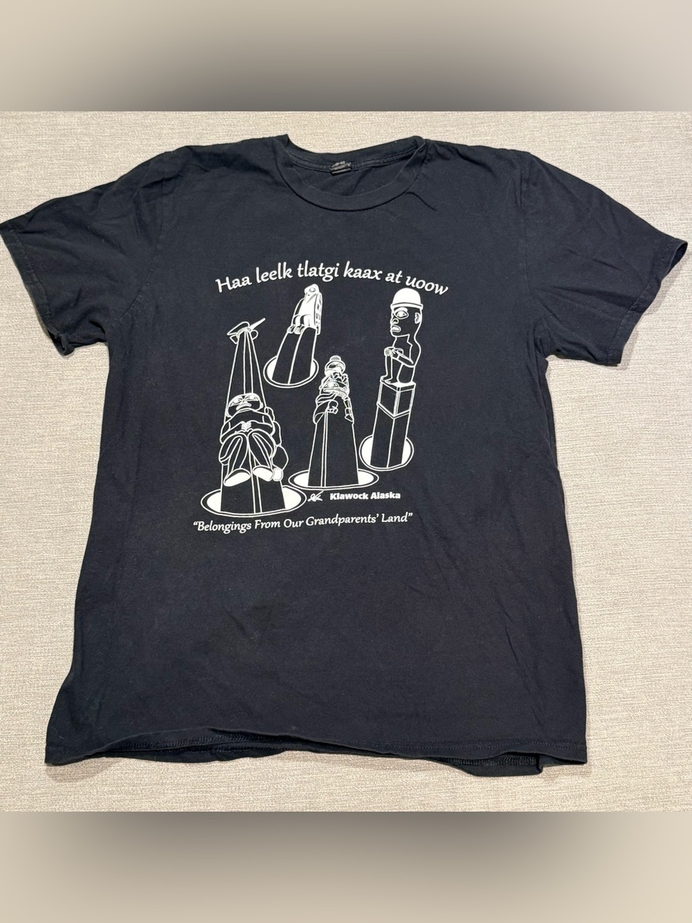 Source Unknown Black Short Sleeve Tee with White Totem Graphic
